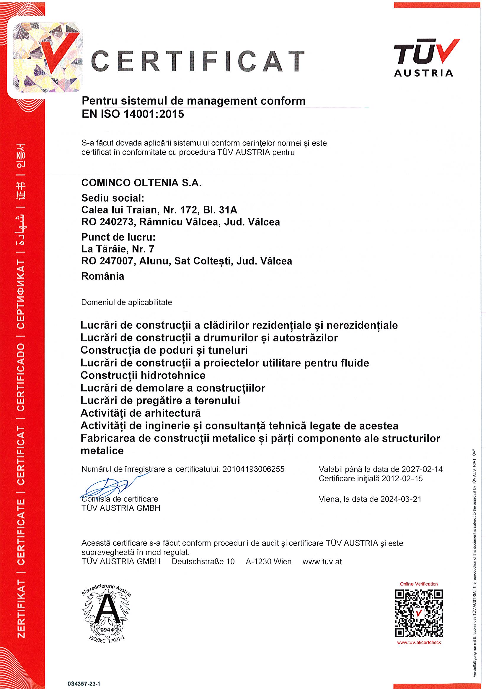 ISO 14001 Certificate